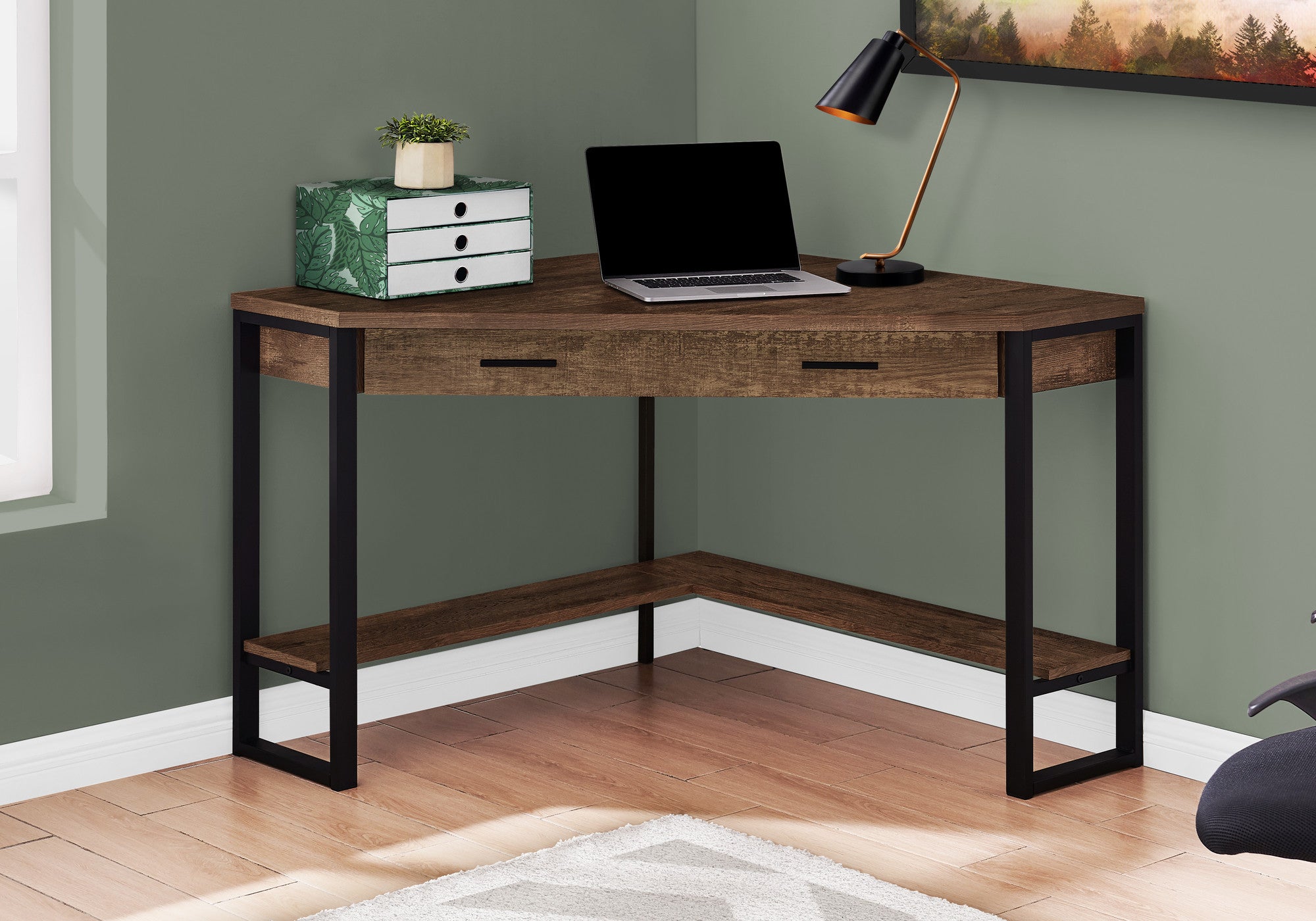 42" Brown and Black Corner Computer Desk - GreatEagleInc