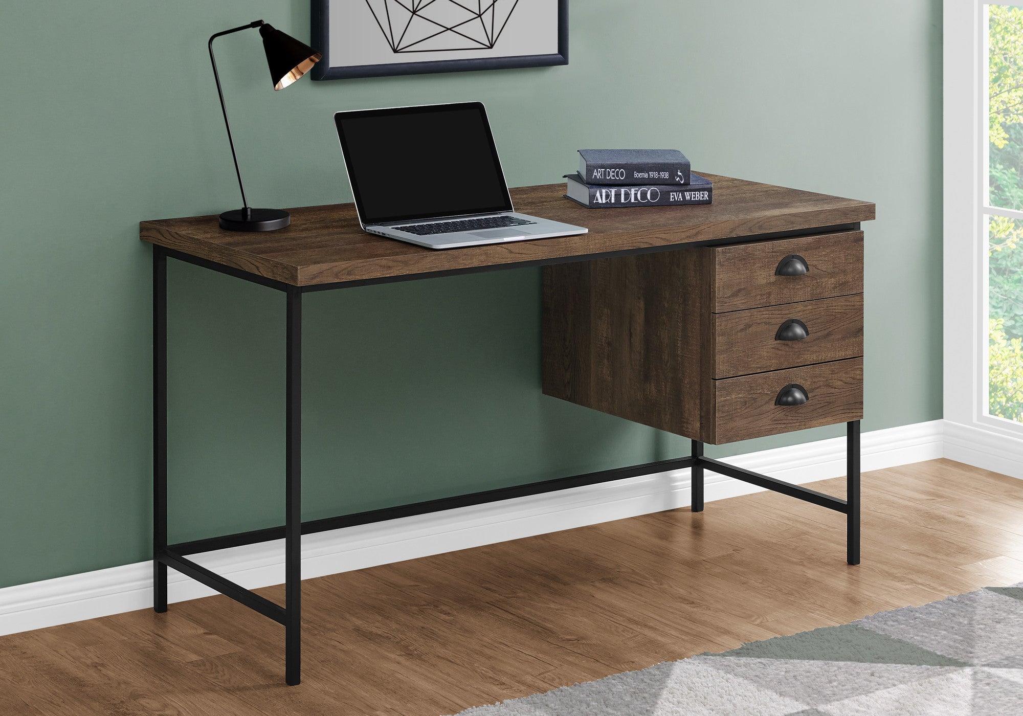 24" Brown and Black Computer Desk With Three Drawers - GreatEagleInc
