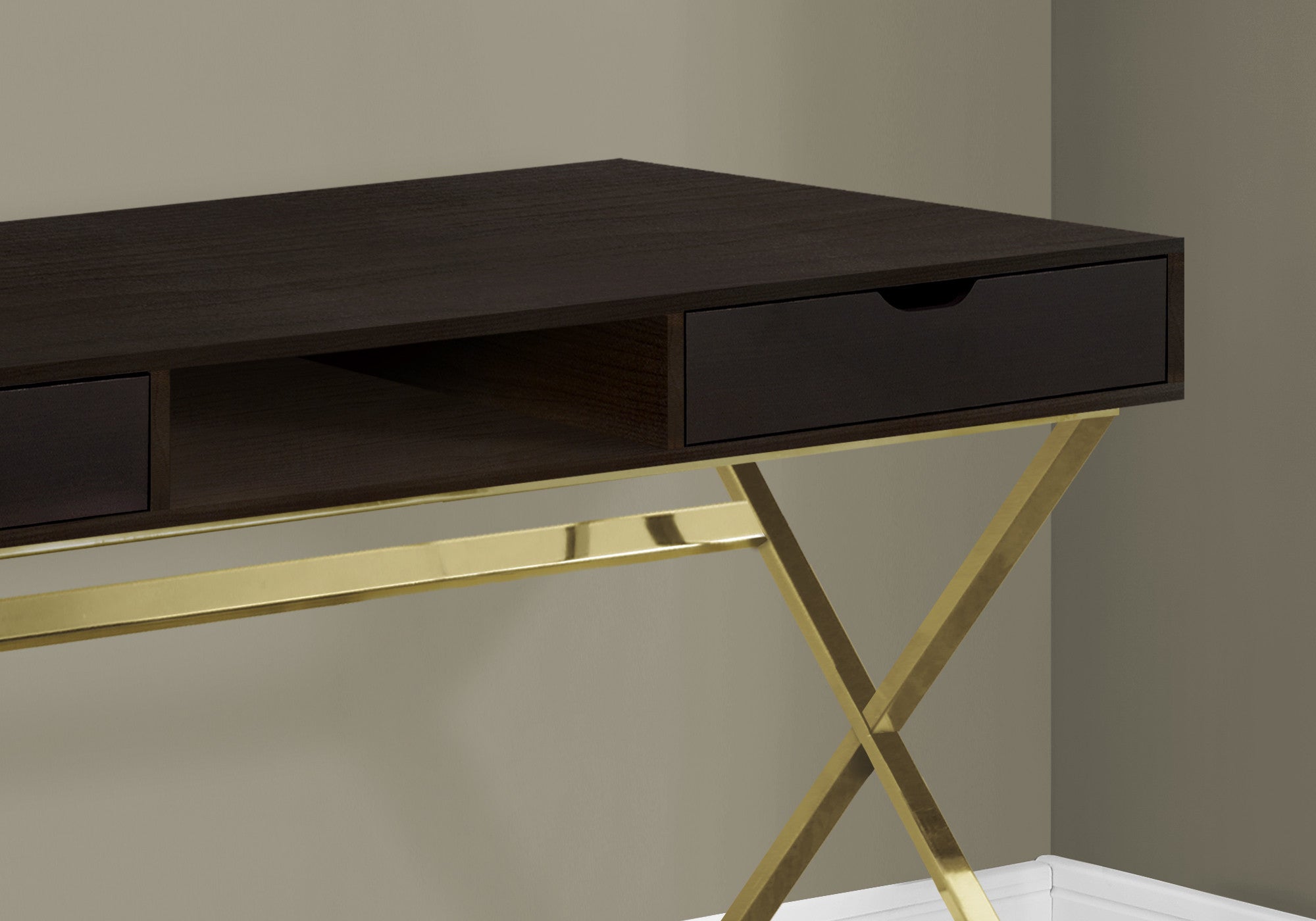 24" Dark Brown and Gold Computer Desk With Two Drawers - GreatEagleInc