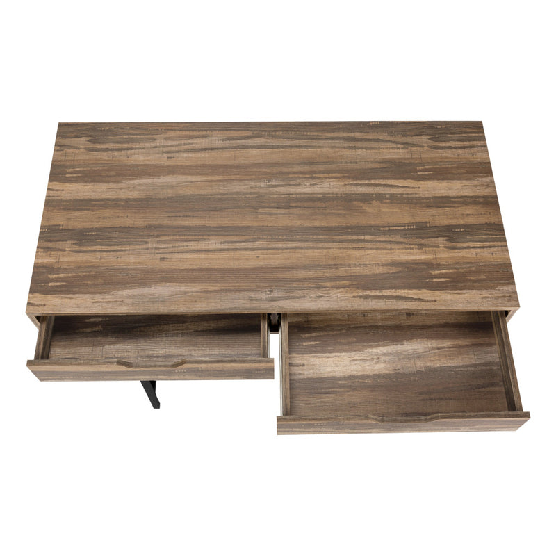 47" Brown and Black Wood and Metal H-Shape Computer Desk With Two Drawers - Office