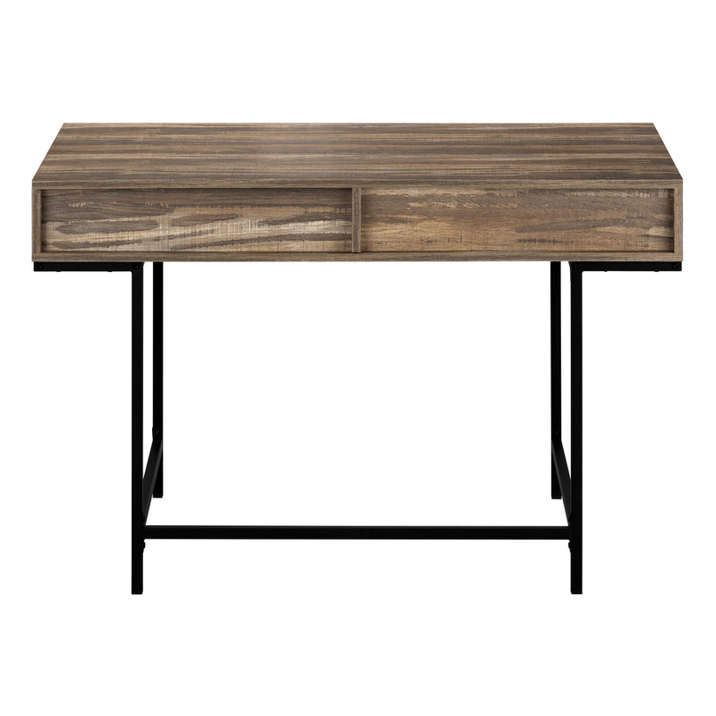 47" Brown and Black Wood and Metal H-Shape Computer Desk With Two Drawers - Office
