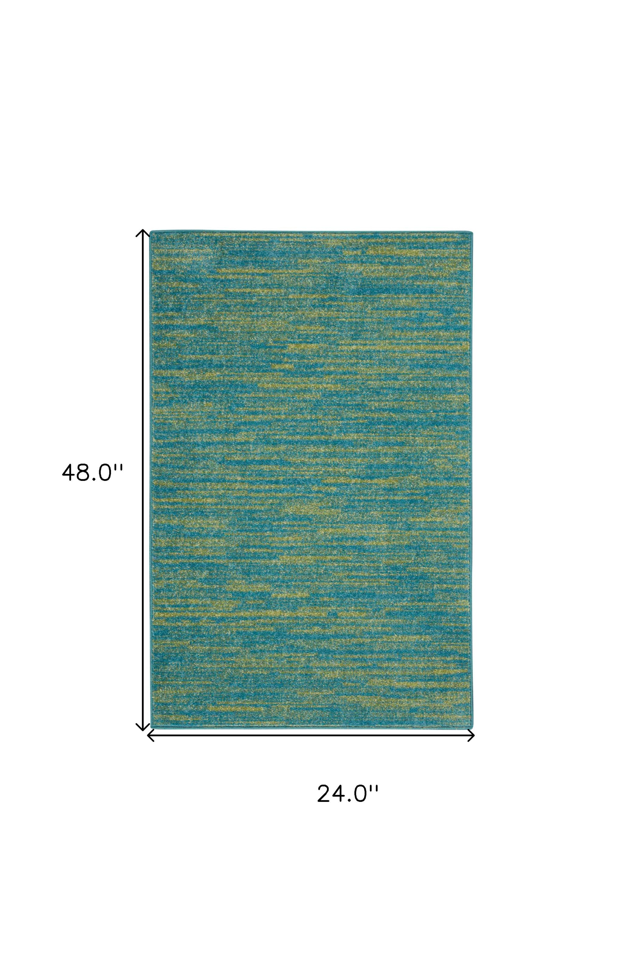 Teal and green striped area rug, 48"x24", soft synthetic fibers, modern style, perfect for living rooms and bedrooms.