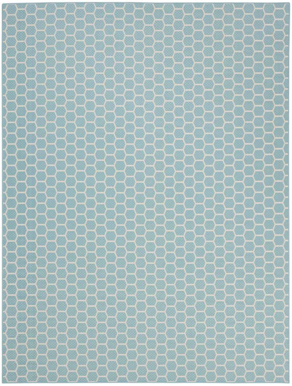 10' X 14' Aqua And Ivory Geometric Indoor Outdoor Area Rug
