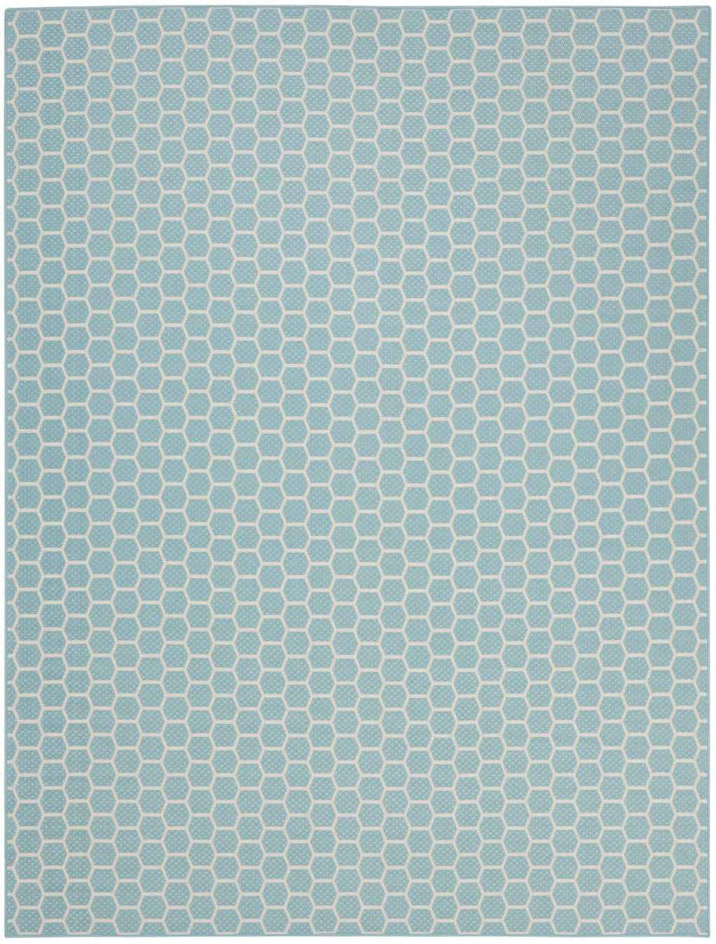 10' X 14' Aqua And Ivory Geometric Indoor Outdoor Area Rug