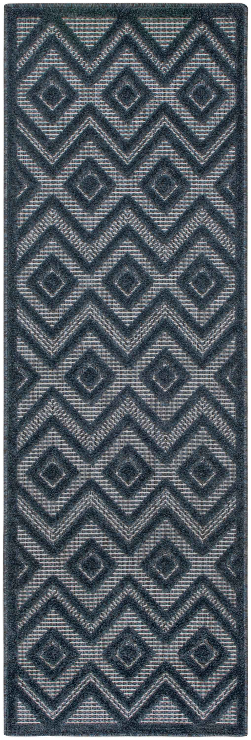 6' Navy Blue And Ivory Geometric Indoor Outdoor Area Rug