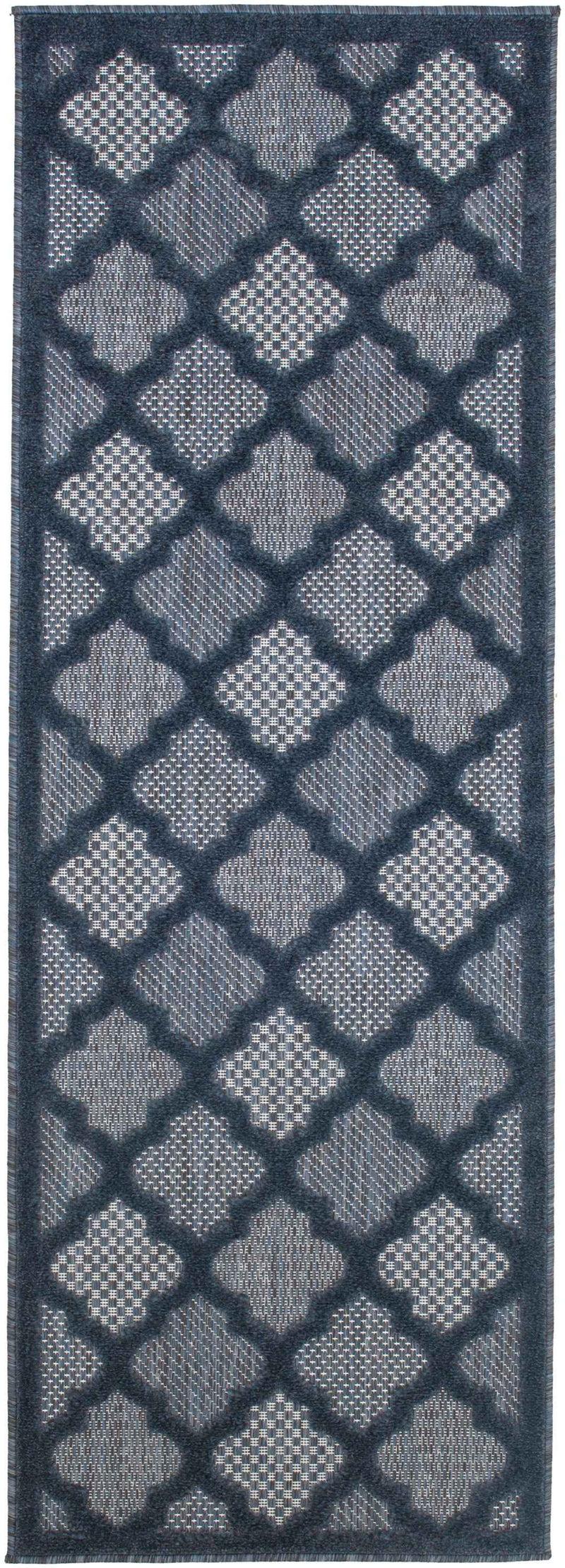 6' Navy Blue And Ivory Geometric Indoor Outdoor Area Rug