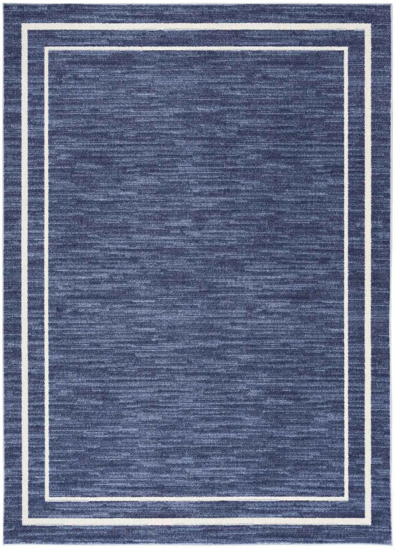 7' X 10' Navy Blue And Ivory Indoor Outdoor Area Rug