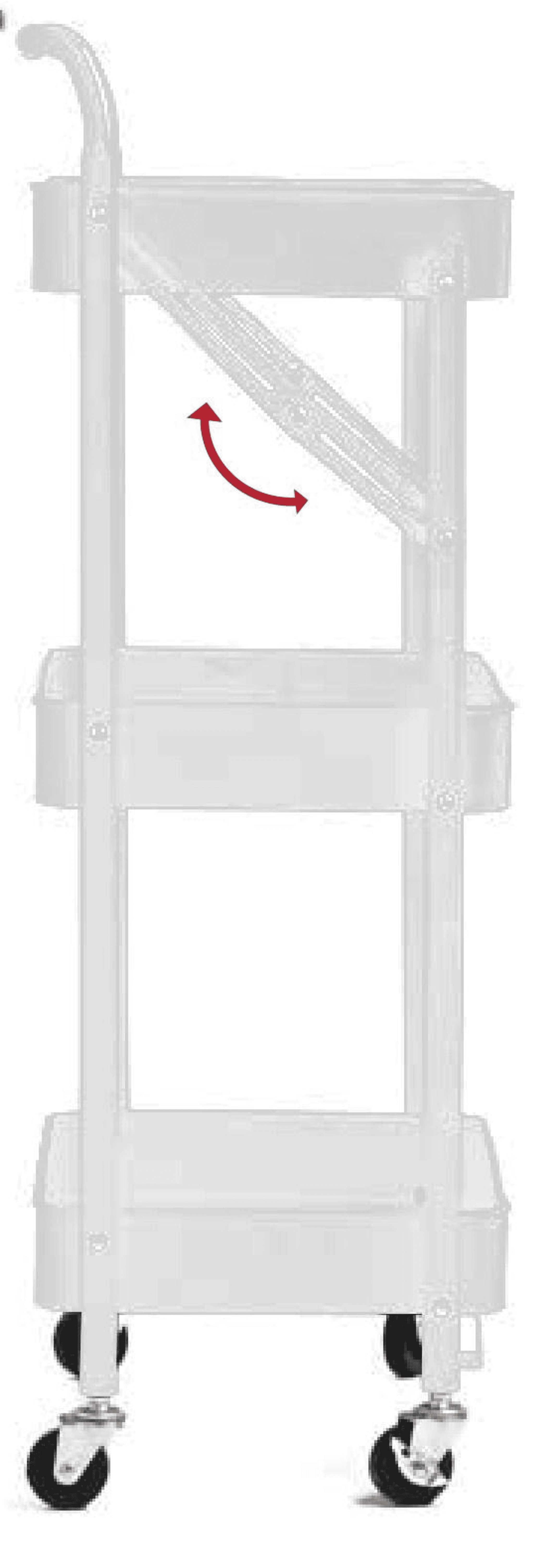 White 3-tier foldable rolling trolley with diagonal support bar and caster wheels