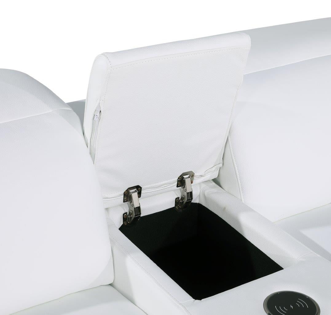 White Italian Leather Modular L Shaped Seven Piece Corner Sectional With Console