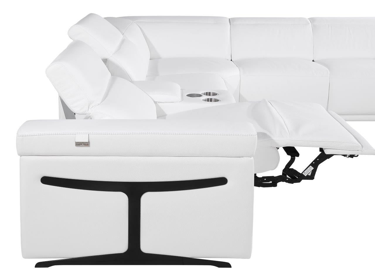 White Italian Leather Modular L Shaped Six Piece Corner Sectional With Console