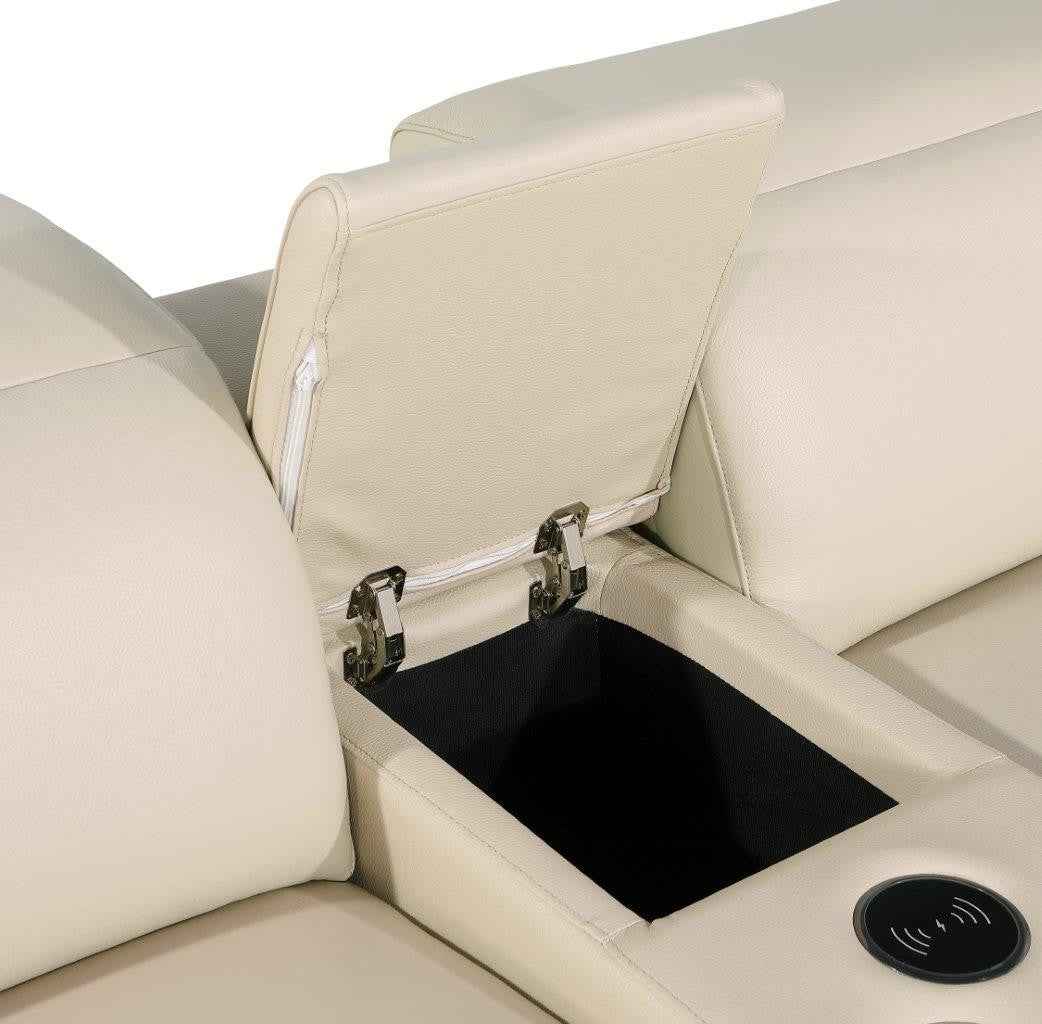 Beige Italian Leather Modular L Shaped Eight Piece Corner Sectional With Console