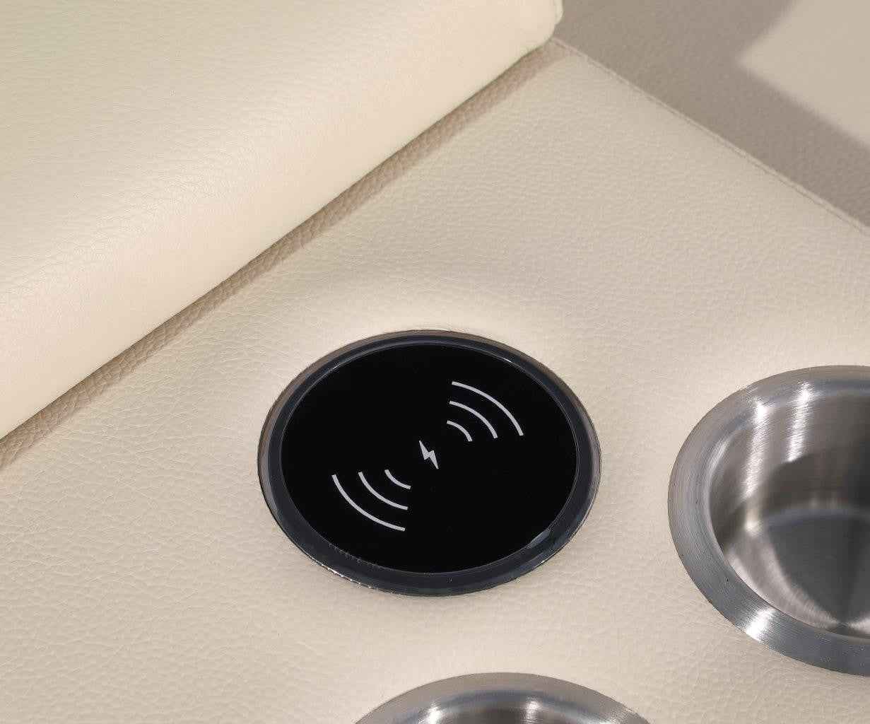 Beige Italian Leather Modular L Shaped Eight Piece Corner Sectional With Console