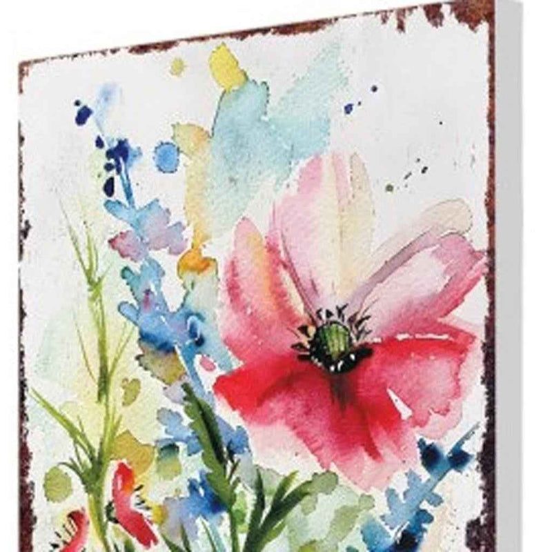 30" Blue Green Pink And White Solid Wood Watercolor Floral Garden Stake