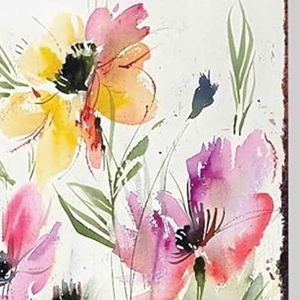 30" Blue Pink White And Yellow Solid Wood Wildflowers Garden Stake