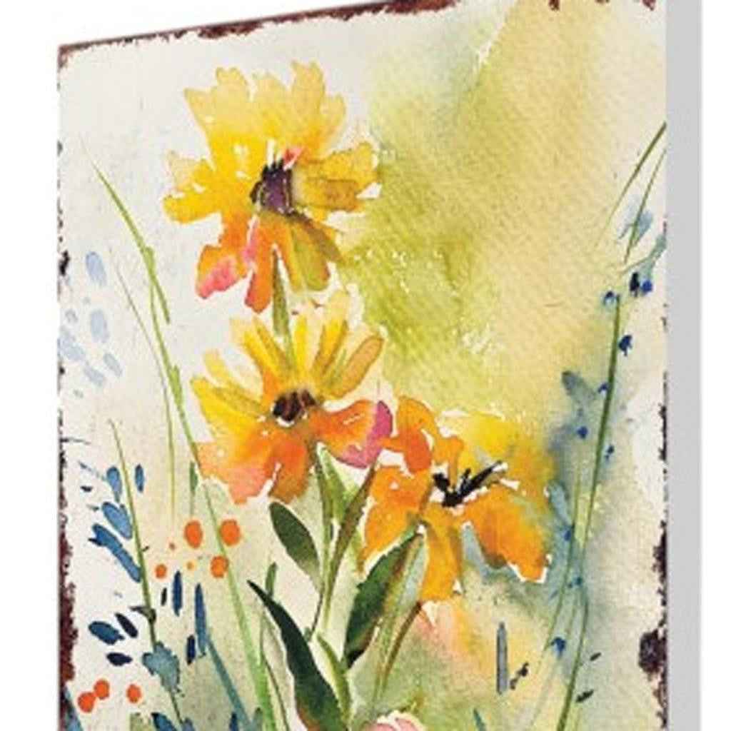 30" Green Pink White And Yellow Solid Wood Wildflowers Garden Stake