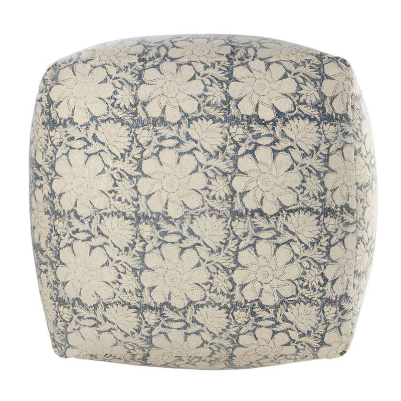 20" Beige Cotton Abstract Pouf Ottoman
