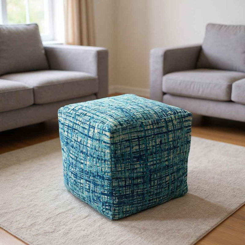 18" Blue Abstract Pouf Ottoman
