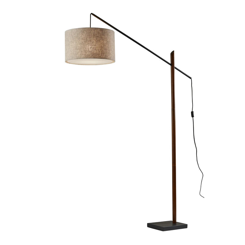 77" Beige And Black Swing Arm Floor Lamp With Beige Fabric Drum Shade - Lighting
