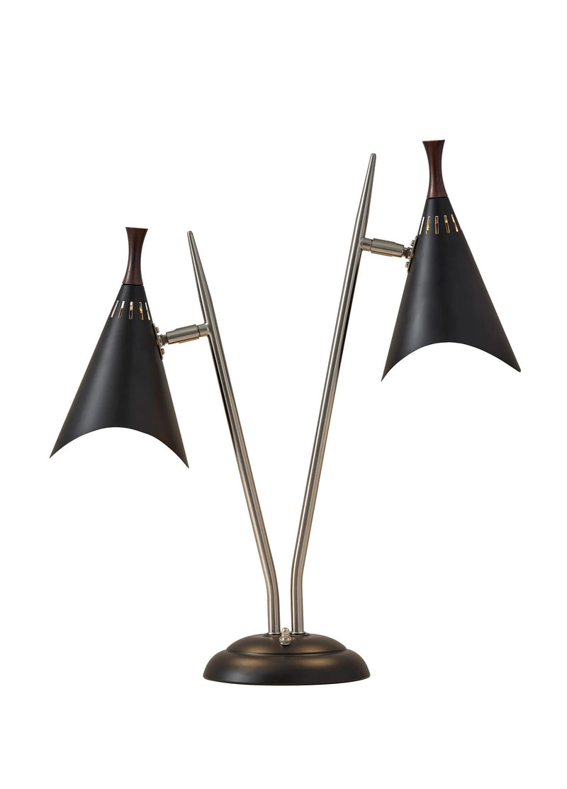 22" Black Two Light Swing Arm Desk Lamp With Cone Shade - Lighting