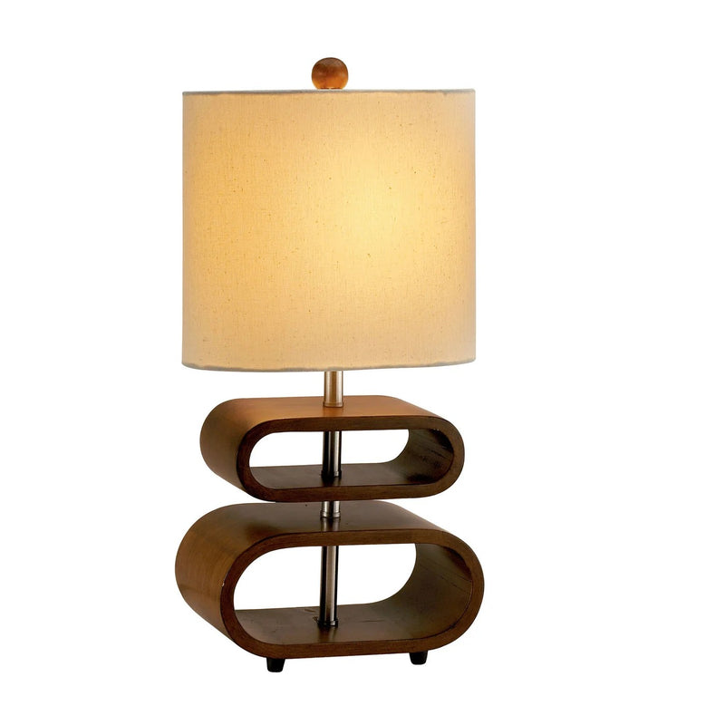 19" Brown Retro Ovals Wood Bedside Lamp With Natural Shade - Lighting
