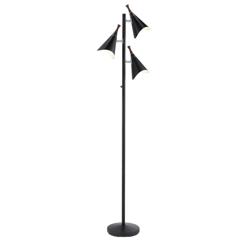 68" Black Three Light Tree Floor Lamp With Black Metal Cone Shade - Lighting