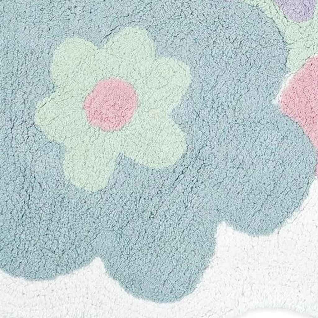 32" Pink And White Cotton Flowers Floral Bath Rug