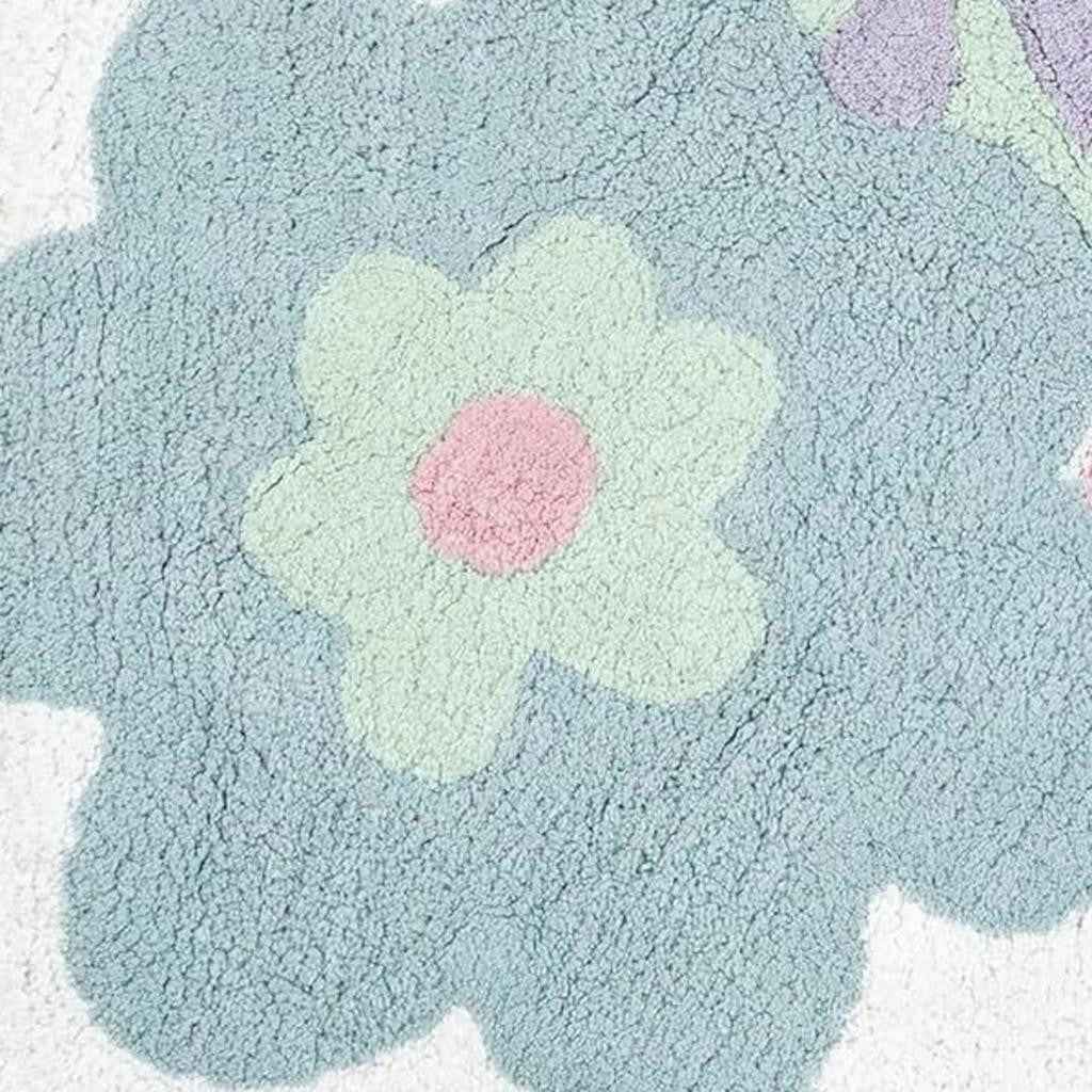 32" Pink And White Cotton Flowers Floral Bath Rug