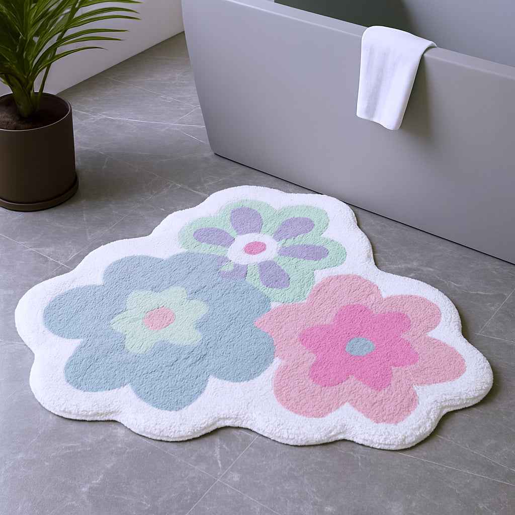 32" Pink And White Cotton Flowers Floral Bath Rug