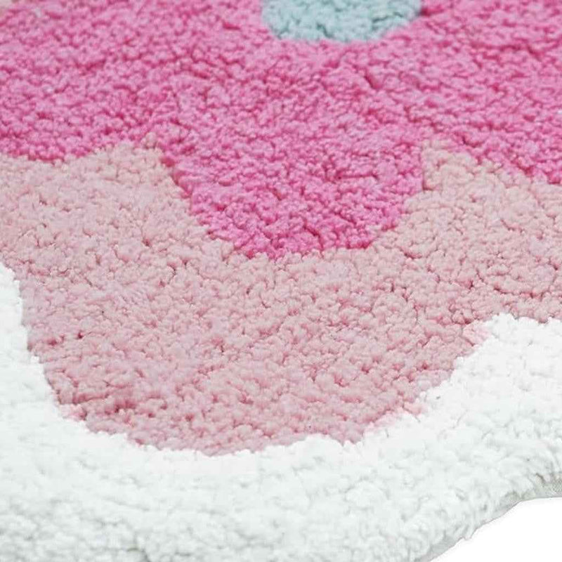 32" Pink And White Cotton Flowers Floral Bath Rug
