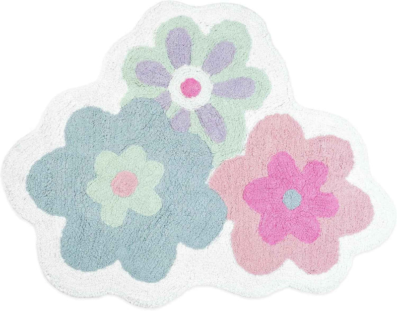 32" Pink And White Cotton Flowers Floral Bath Rug