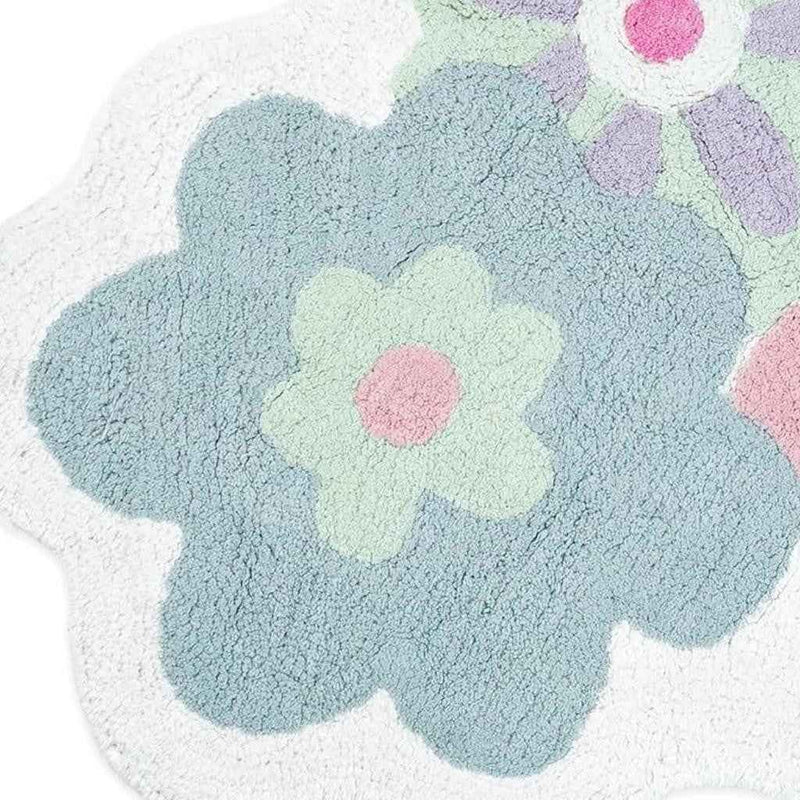 32" Pink And White Cotton Flowers Floral Bath Rug