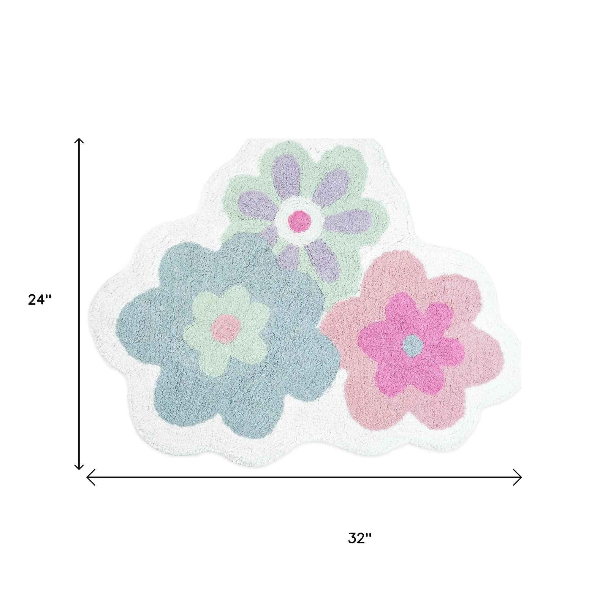 32" Pink And White Cotton Flowers Floral Bath Rug