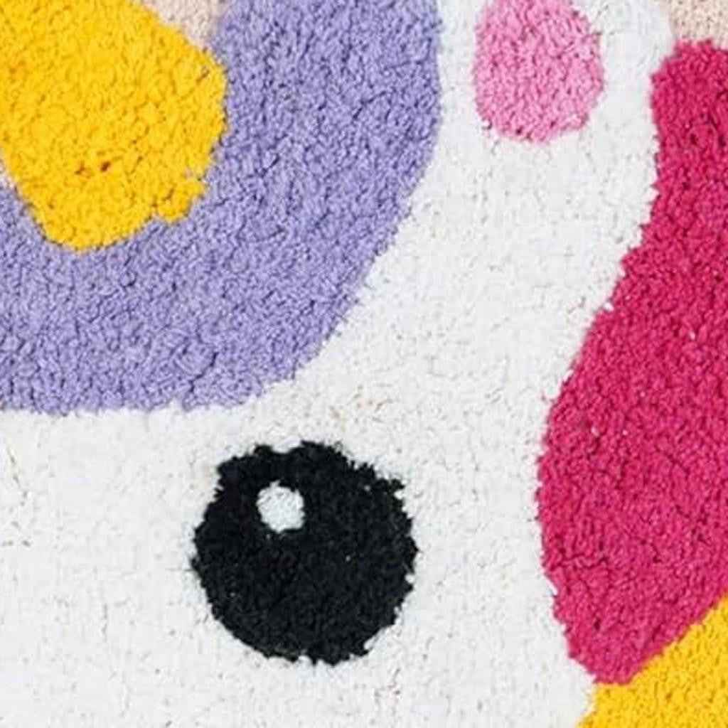 32" Pink And Yellow Cotton Unicorns Youthful Bath Rug