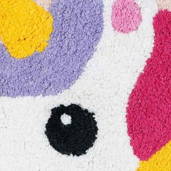 32" Pink And Yellow Cotton Unicorns Youthful Bath Rug