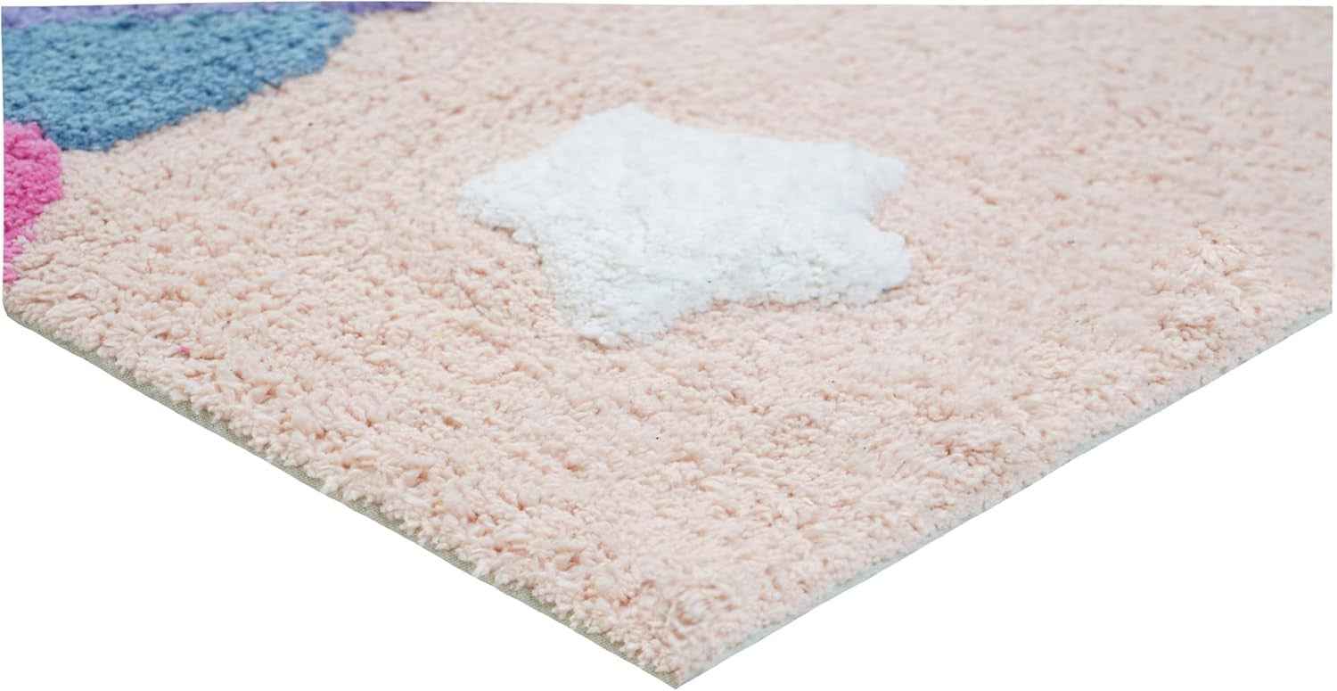 32" Pink And Yellow Cotton Unicorns Youthful Bath Rug