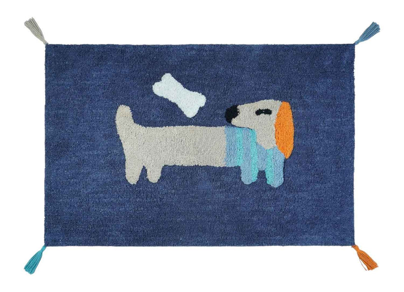 32" Blue Orange And White Cotton Dog Youthful Bath Rug