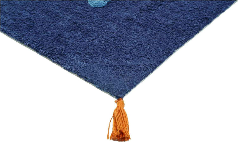 32" Blue Orange And White Cotton Dog Youthful Bath Rug