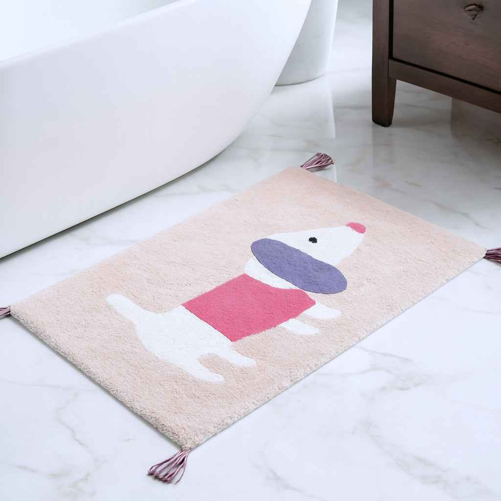 32" Pink And Purple Cotton Dog Youthful Bath Rug