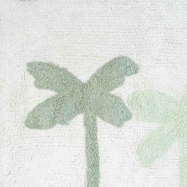 32" Green And White Cotton Palm Trees Bath Rug