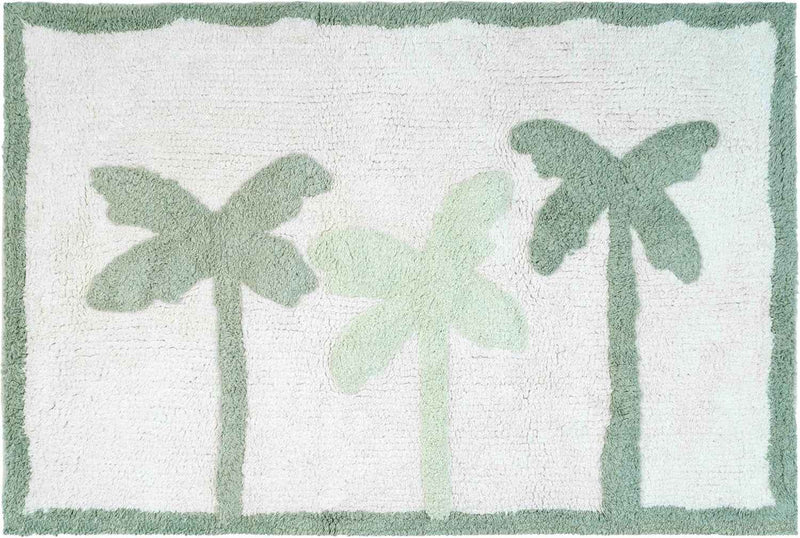 32" Green And White Cotton Palm Trees Bath Rug