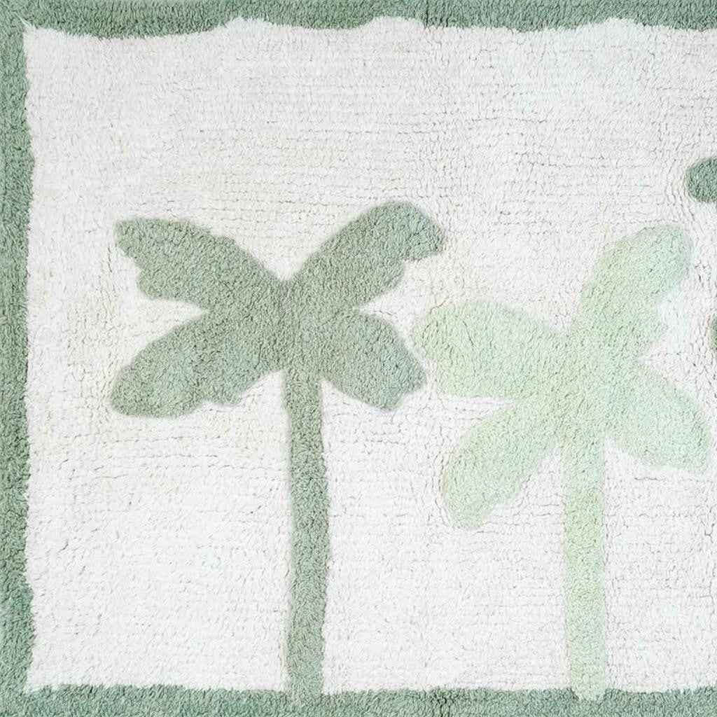 32" Green And White Cotton Palm Trees Bath Rug