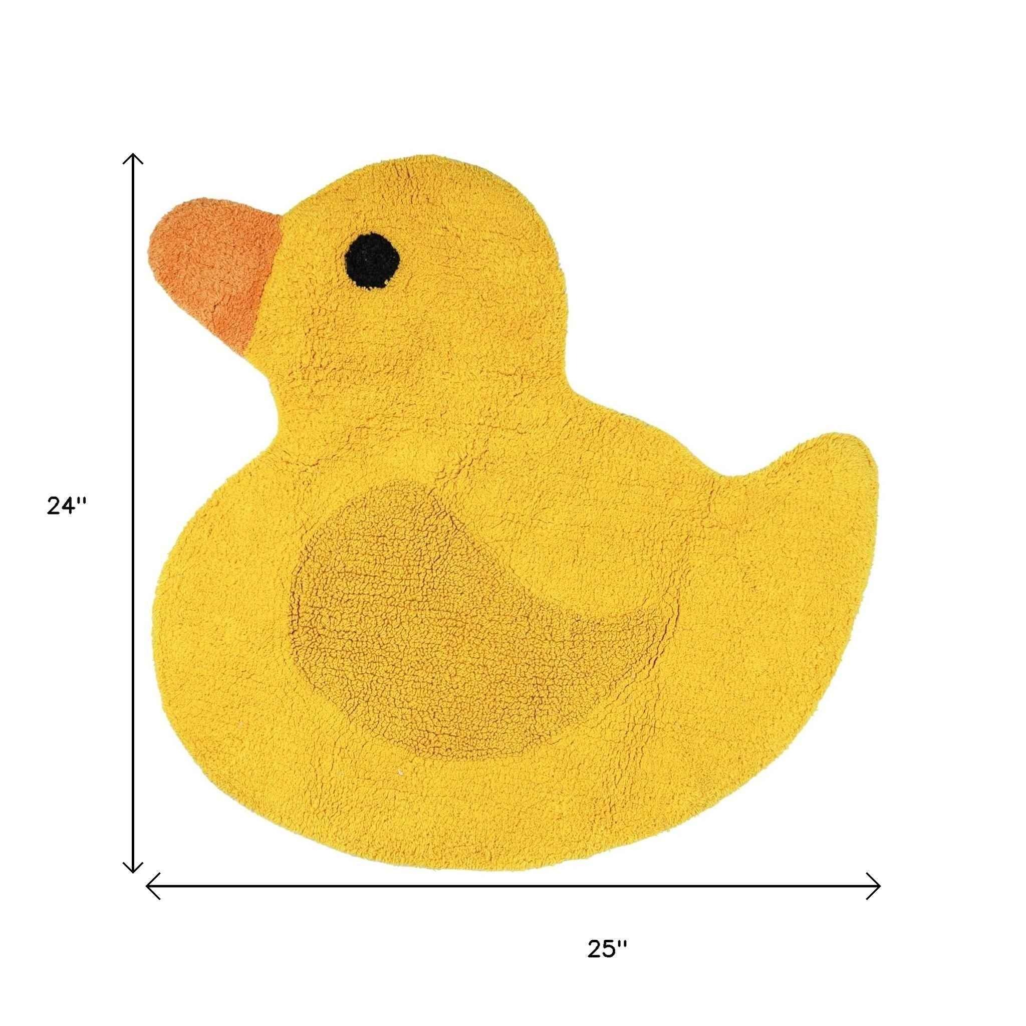 25" Yellow Cotton Rubber Duckie Youthful Bath Rug