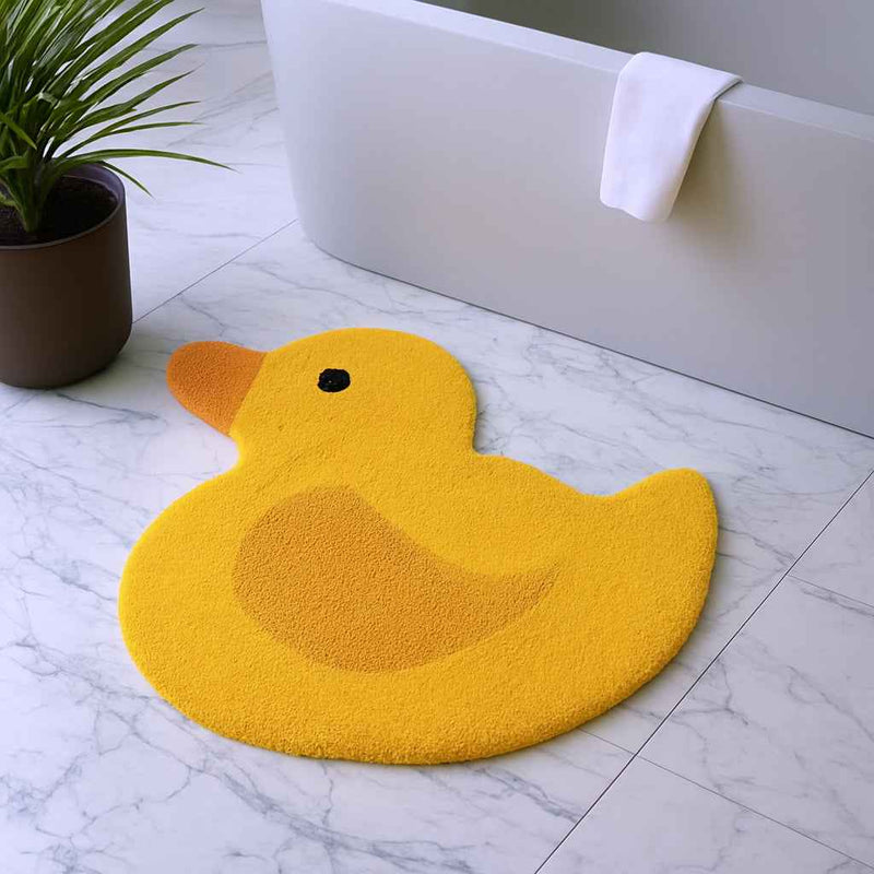 25" Yellow Cotton Rubber Duckie Youthful Bath Rug