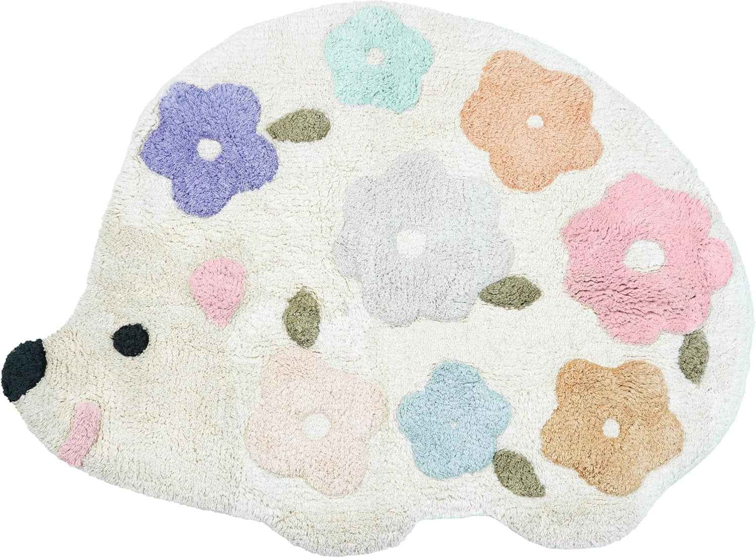 32" White Blue And Pink Cotton Hedgehog Floral Print Bath Rug