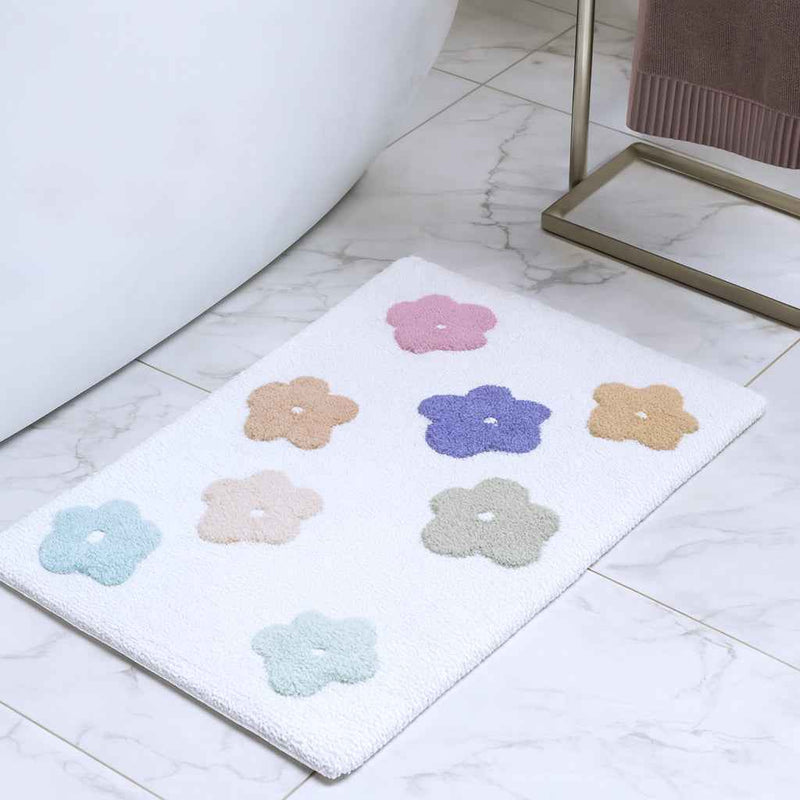 32" Pink And White Cotton Flowers Floral Floral Bath Rug