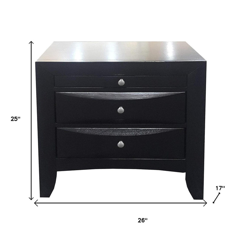 25" Black Solid Wood Three Drawer Nightstand - Bed & Bath