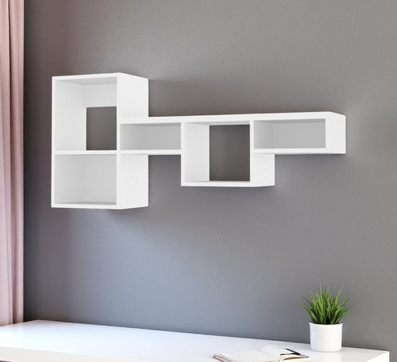 47" White Wood Wall Mounted Cubby Shelf - Office