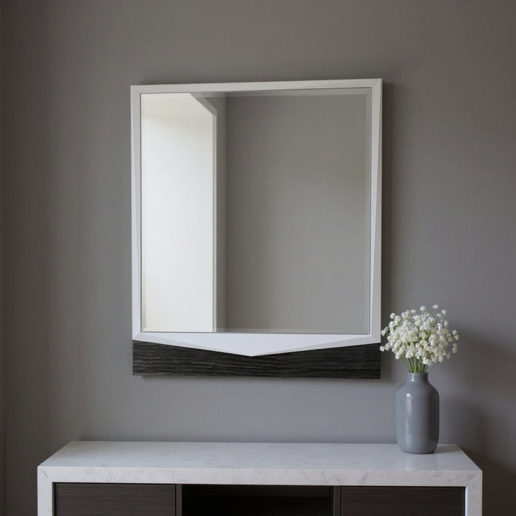 44" Gray And White Glass And Wood Mounted Accent Mirror