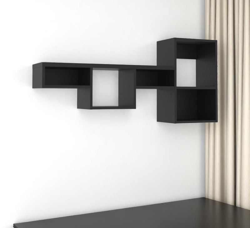 47" Black Wood Wall Mounted Cubby Shelf - Office