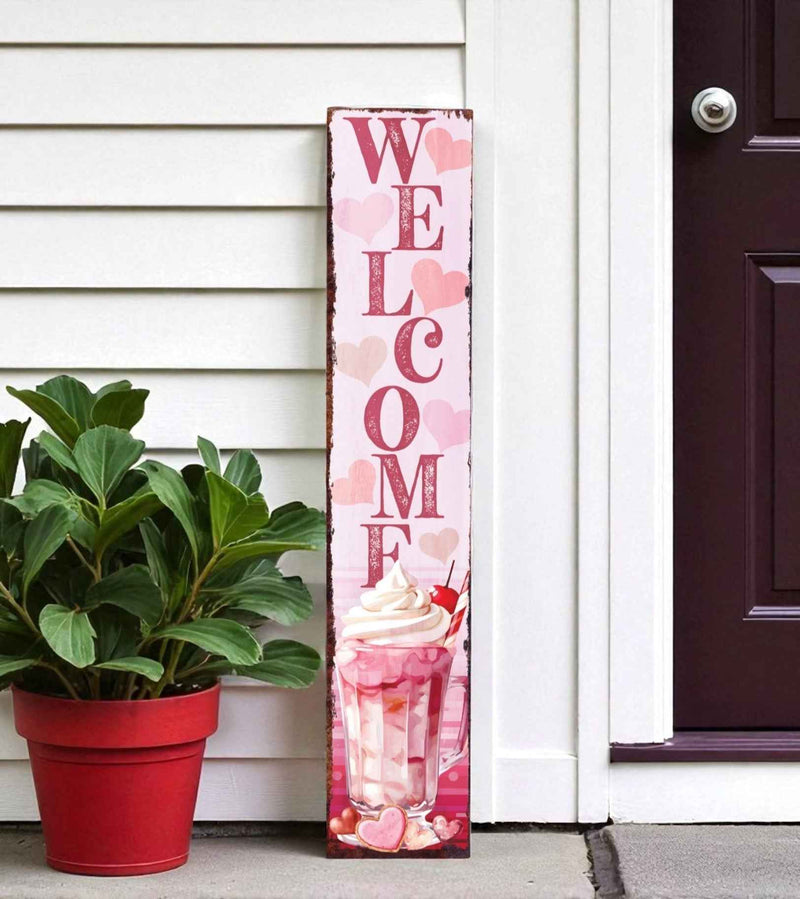 48" Pink Solid Wood Hearts Welcome Porch Sign